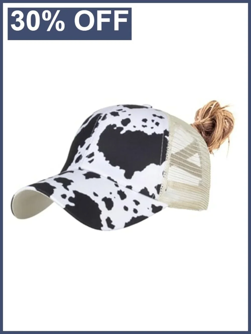 Unisex Adjustable Ponytail Baseball Cap Breathable Mesh Cotton Cow Print